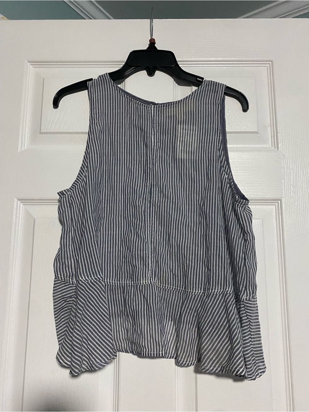 cloth & stone Blue and White Striped Sleeveless Peplum Top